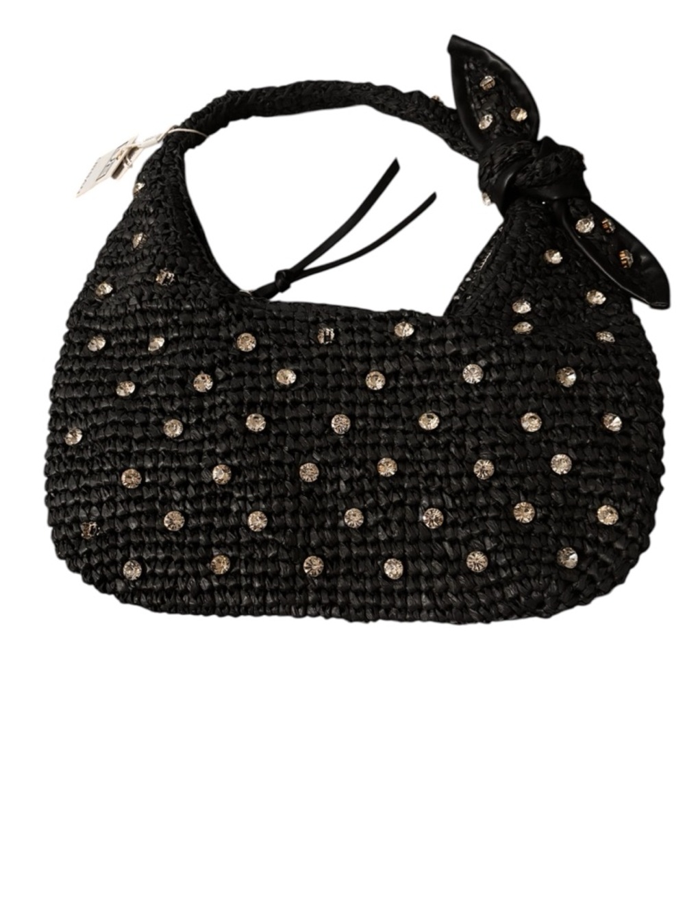 Urban Expressions Black Beaded Raffia Shoulder Bag NWT missing 3 stones
